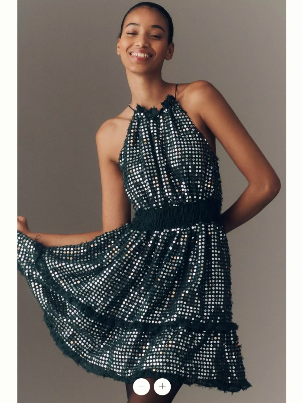 Anthropologie Emerald Green Sequin Halter Mini Dress